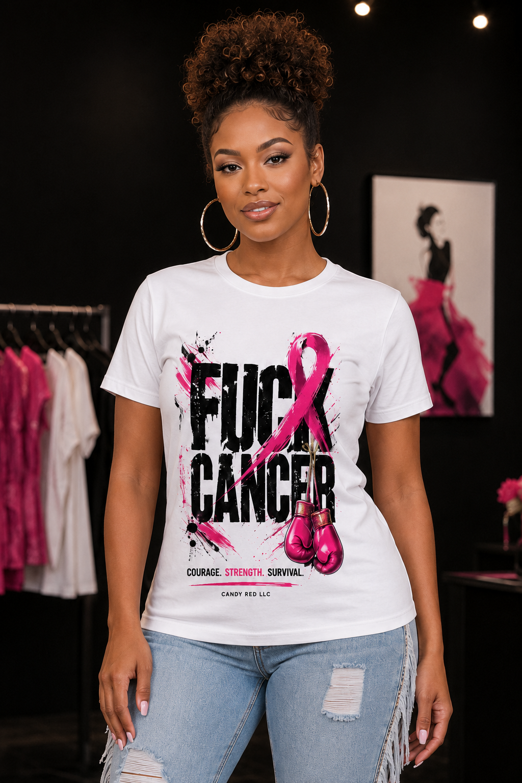 Fight Cancer Pink Ribbon Awareness T-Shirt – Candy Red LLC