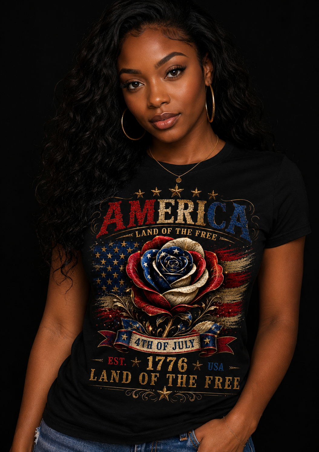 Rose Graphic Tee /4 th of July