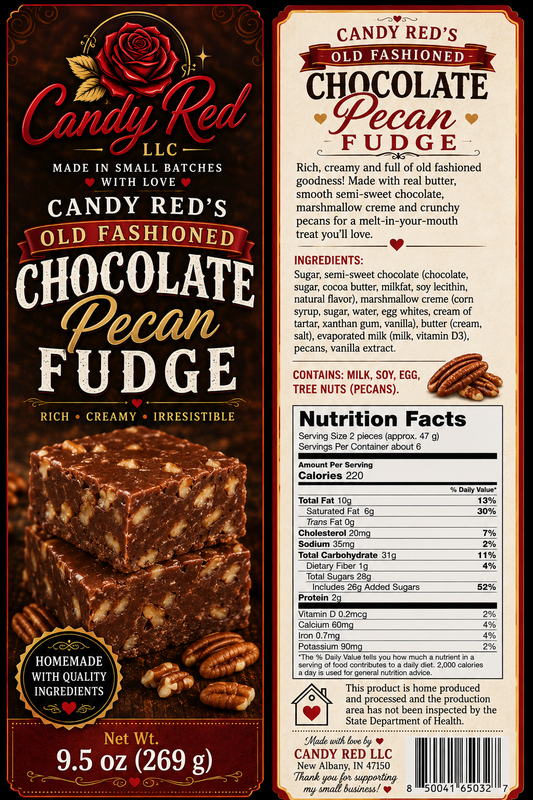 Candy Red’s Old Fashioned Chocolate Pecan Fudge – 9.5 oz