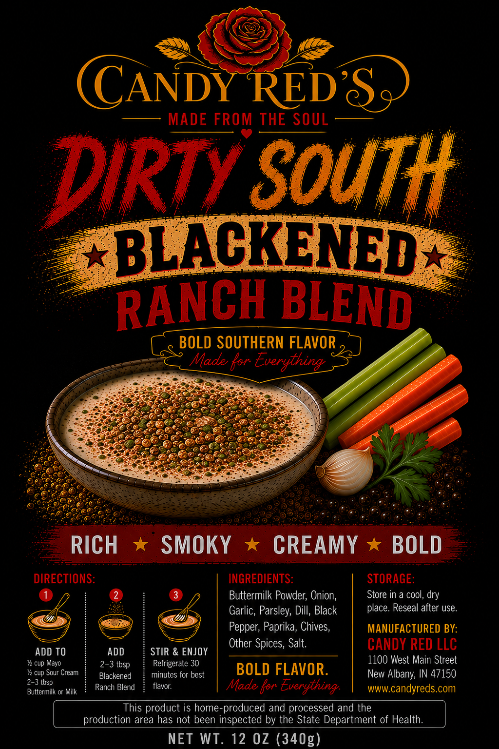 DIRTY SOUTH Blackened Ranch Blend | Bold Southern Ranch Seasoning |
